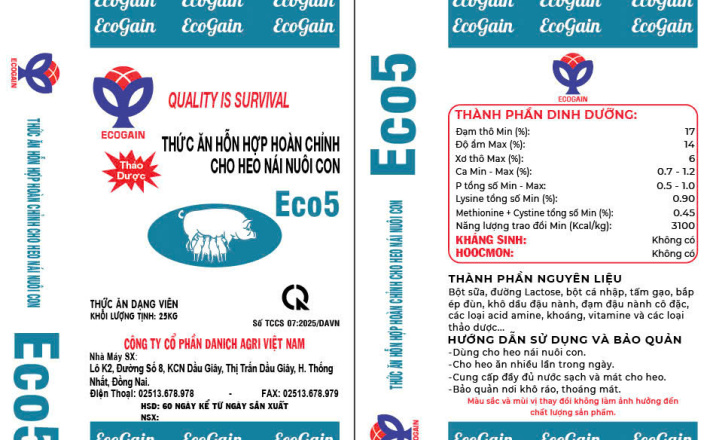 THỨC ĂN HỖN HỢP HOÀN CHỈNH CHO HEO NÁI NUÔI CON Eco 5