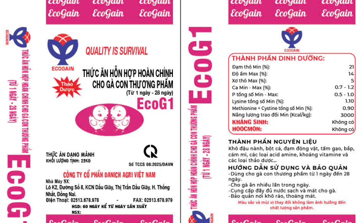 THỨC ĂN HỖN HỢP HOÀN CHỈNH CHO GÀ CON THƯƠNG PHẨM ECOG1