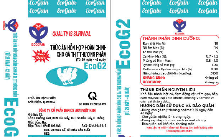THỨC ĂN HỖN HỢP HOÀN CHỈNH CHO GÀ THỊT THƯƠNG PHẨM ECOG2