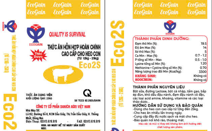 THỨC ĂN HỖN HỢP HOÀN CHỈNH CAO CẤP CHO HEO CON ECO2S