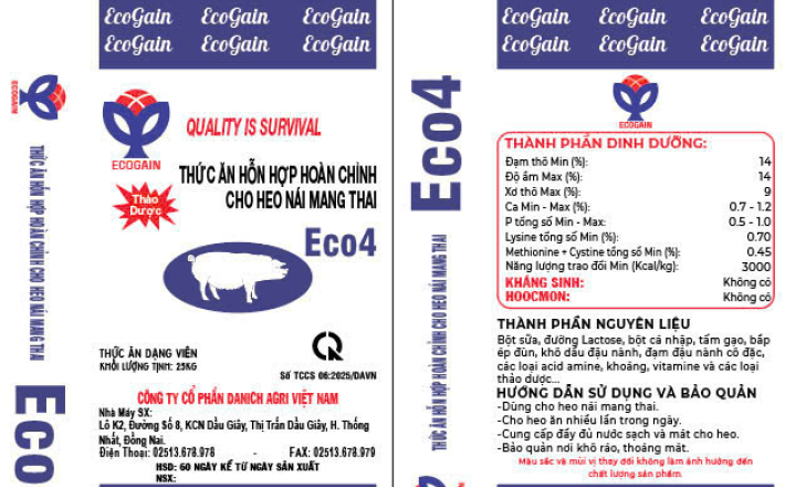 THỨC ĂN HỖN HỢP HOÀN CHỈNH CHO HEO NÁI MANG THAI ECO4