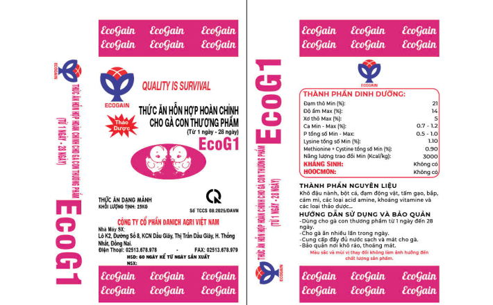 THỨC ĂN HỖN HỢP HOÀN CHỈNH CHO GÀ CON THƯƠNG PHẨM ECOG1
