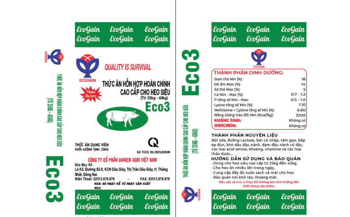 THỨC ĂN HỒN HỢP HOÀN CHỈNH CAO CẤP CHO HEO SIÊU ECO3