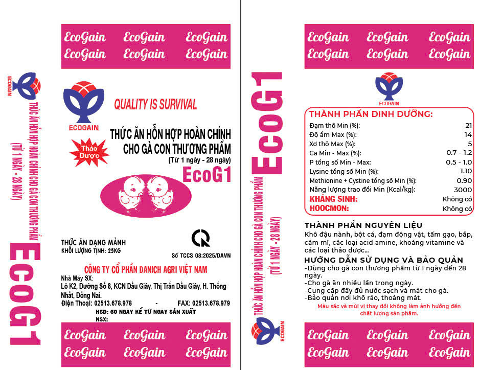THỨC ĂN HỖN HỢP HOÀN CHỈNH CHO GÀ CON THƯƠNG PHẨM ECOG1
