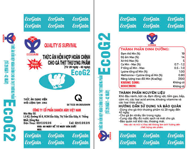 THỨC ĂN HỖN HỢP HOÀN CHỈNH CHO GÀ THỊT THƯƠNG PHẨM ECOG2