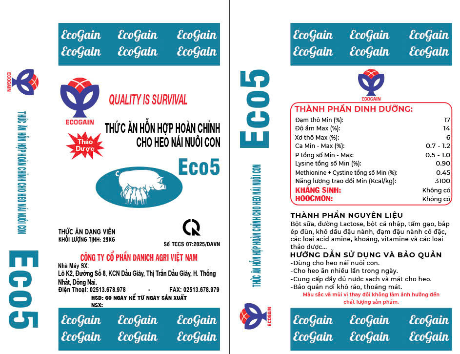 THỨC ĂN HỖN HỢP HOÀN CHỈNH CHO HEO NÁI NUÔI CON ECO5