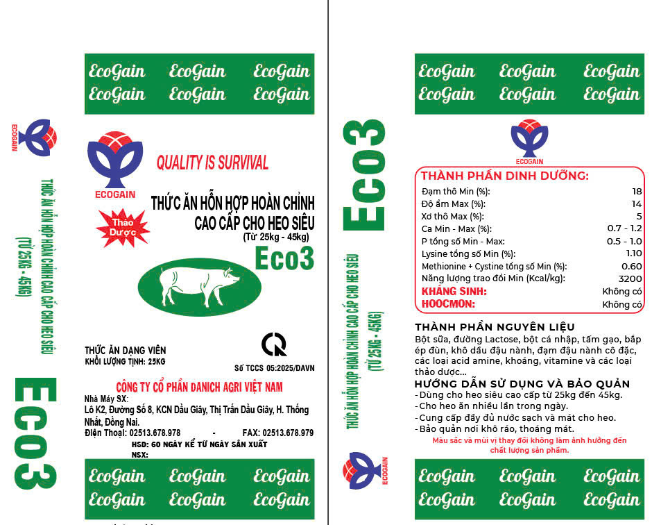 THỨC ĂN HỒN HỢP HOÀN CHỈNH CAO CẤP CHO HEO SIÊU ECO3
