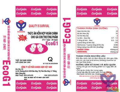 THỨC ĂN HỖN HỢP HOÀN CHỈNH CHO GÀ CON THƯƠNG PHẨM ECOG1