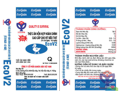 THỨC ĂN HỖN HỢP HOÀN CHỈNH CAO CẤP CHO VỊT SIÊU THỊT ECOV2