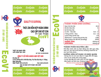 THỨC ĂN HỖN HỢP HOÀN CHỈNH CAO CẤP CHO VỊT CON ECOV1